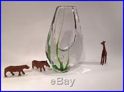 Kosta seaweed art glass vase by Vicke Lindstrand, Mid Century Modern, fish motif