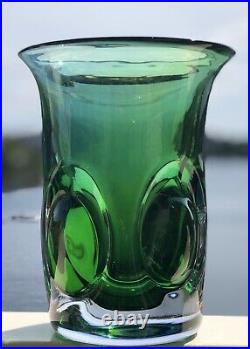 LARGE Signed GORAN WARFF KOSTA BODA Vase Mid-Century Solid Green Blue Glass H 8