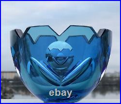 LIMITED Ed GORAN WARFF KOSTA BODA Bowl Signed Blue Crystal Art Sculpture, H 4
