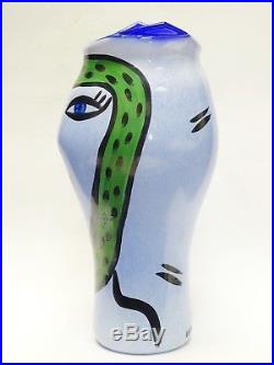 Large 14 Kosta Boda Ulrica Hydman Vallien Open Minds Blue Art Glass Vase
