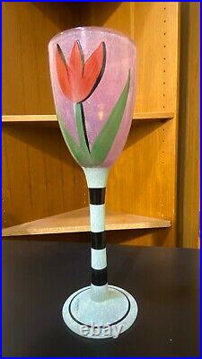 Large Hand-Painted Wine Glass by Ulrica Hydman Vallien for Kosta Boda Signed
