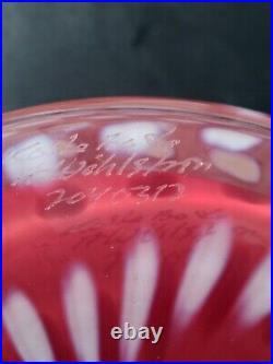 Large Modern Signed Wahlstrom Kosta Boda Tones Cranberry Red Dot Art Glass Vase