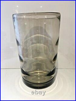 Large Scandinavian Kosta Boda Smoke Grey Optic Ribbed Glass Vase By Elis Bergh