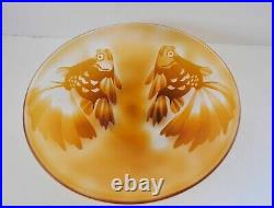 Large Signed # Paul Hoff Kosta Boda Vintage Goldfish Cameo Art Glass Bowl