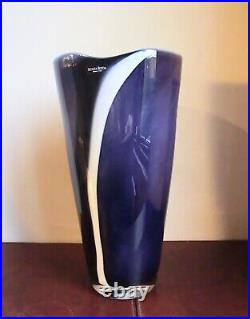 Large blue SIGNED Kosta Boda Madagascar art glass vase, Gunnel Sahlin c 2002