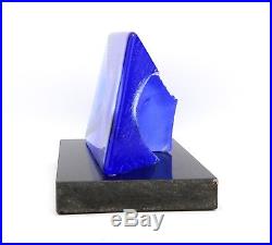 Limited ed. Rare Blue Glass Block with Head Bertil Vallien Kosta Boda Signed