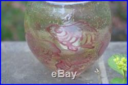 MINT Kosta Boda Signed Olle Brozen PINK Underworld Fish Vase Meuseum Piece w Box