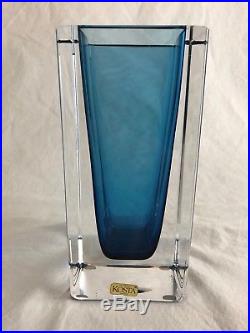 MId Century Modern Kosta Sweden Seguso Glass Vase, Blue Clear