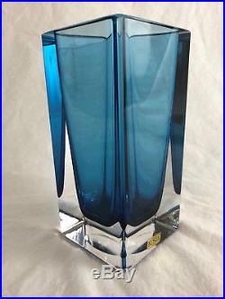 MId Century Modern Kosta Sweden Seguso Glass Vase, Blue Clear