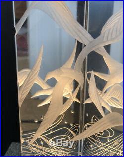 Magnificent Art Glass VICKE LINDSTRAND KOSTA BODA SWEDEN Signed Engraved Birds