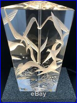 Magnificent Art Glass VICKE LINDSTRAND KOSTA BODA SWEDEN Signed Engraved Birds