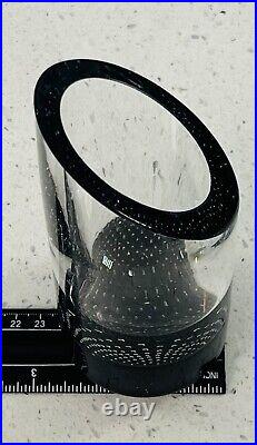 Mid. CENTURY Kosta Boda Geometric Black Clear Controlled Bubble Art VASE