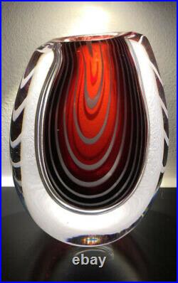 Mint! Heavy VICKE LINDSTRAND KOSTA BODA SWEDEN Signed Zebra Glass Vase 1950-60s