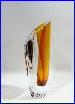 Modernist Kosta Boda Goran Warff Saraband Art Glass Vase Red Amber