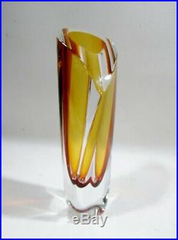 Modernist Kosta Boda Goran Warff Saraband Art Glass Vase Red Amber