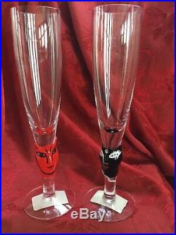 NEW FLAWLESS Exquisite KOSTA BODA 2 Crystal OPEN MINDS Champagne GLASSES FLUTES