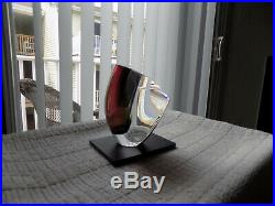 NEW KOSTA BODA MIRAGE 6-1/8 Vase Goran Warff Scandanavian Art Glass RED/GRAY