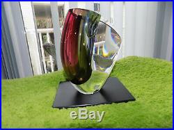 NEW KOSTA BODA MIRAGE 6-1/8 Vase Goran Warff Scandanavian Art Glass RED/GRAY