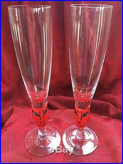 NIB FLAWLESS Exquisite KOSTA BODA 2 Crystal OPEN MINDS Champagne GLASSES FLUTES