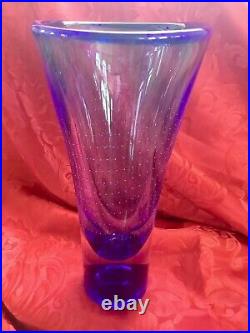 NIB FLAWLESS Exquisite KOSTA BODA Sweden Blue Warff ZOOM Controlled Bubbles VASE