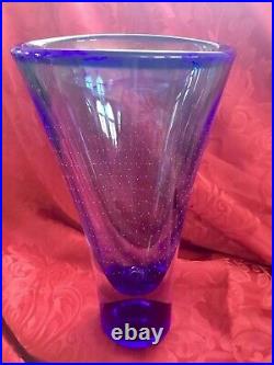 NIB FLAWLESS Exquisite KOSTA BODA Sweden Blue Warff ZOOM Controlled Bubbles VASE