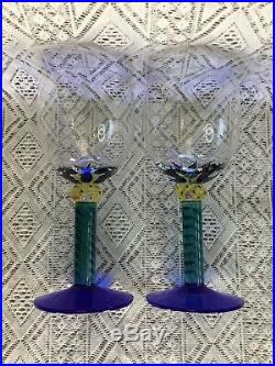 One Pair (2) Kosta Boda Signed & Numbered Ken Done Palm Tree Wine Glasses #24206