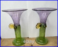 PAIR Kosta Boda 7 Windpipe Vase Bertil Vallien Trumpet Glass Wind Pipe 48176