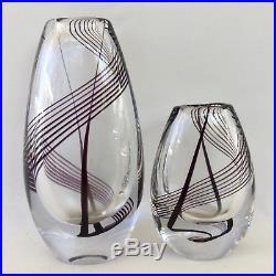 PAIR of MATCHING KOSTA BODA Art Glass SWIRL VASES by VICKE LINDSTRAND c. 1958-59