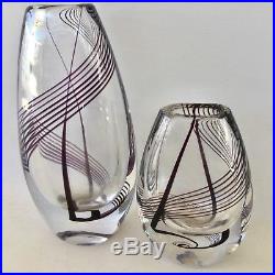 PAIR of MATCHING KOSTA BODA Art Glass SWIRL VASES by VICKE LINDSTRAND c. 1958-59