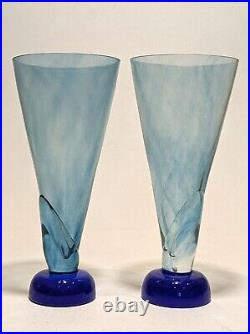 Pair Kosta Boda Blue Vases, Backstrom Margarita Series, LE 1500 #320228908