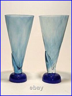 Pair Kosta Boda Blue Vases, Backstrom Margarita Series, LE 1500 #320228908