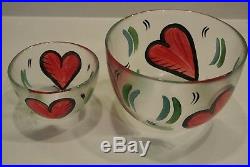 Pair LARGE & SMALL 8 5/8 & 5 7/8 Kosta Boda Hearts Bowl Art Glass Ulrica Hydman