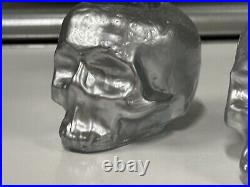 Pair of Beautiful Art Glass Kosta Boda Still Life Silver Skull Candleholders