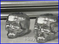 Pair of Beautiful Art Glass Kosta Boda Still Life Silver Skull Candleholders