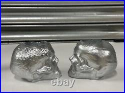 Pair of Beautiful Art Glass Kosta Boda Still Life Silver Skull Candleholders