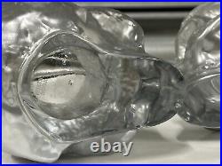 Pair of Beautiful Art Glass Kosta Boda Still Life Silver Skull Candleholders