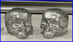 Pair of Beautiful Art Glass Kosta Boda Still Life Silver Skull Candleholders