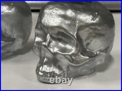 Pair of Beautiful Art Glass Kosta Boda Still Life Silver Skull Candleholders