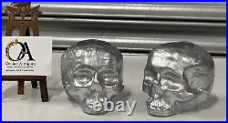 Pair of Beautiful Art Glass Kosta Boda Still Life Silver Skull Candleholders