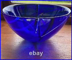 Pretty Kosta Boda Blue Glass Bowl designed by Anna Ehrner with original sticker