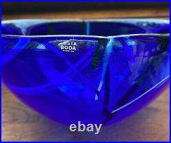 Pretty Kosta Boda Blue Glass Bowl designed by Anna Ehrner with original sticker