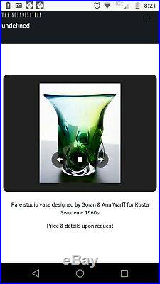 RARE Kost Sweden 1960's Ann & Goran Warff signed & numbered Art Glass Vase HEAVY
