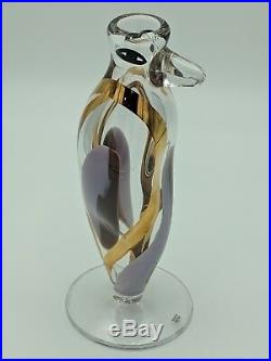 RARE Kosta Boda Bird Vase Czech Glass Hand Painted & Signed U. HYDMAN-VALLIEN