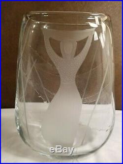 RARE Kosta Boda Etched Engraved Art Glass Vase Vicke Lindstrand LG 131 13.25