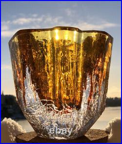 RARE LARGE SOLID GORAN WARFF KOSTA BODA Sweden Thick Wall Amber Art Glass Vase