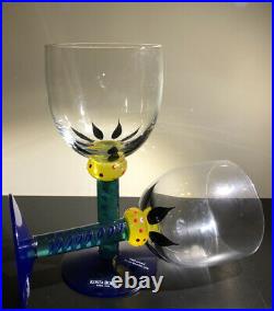 RARE Palm Tree Ken Done KOSTA BODA Sweden Hand Painted Crystal Wine Glass set