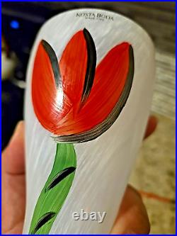 RARE Red Tulip Kosta Boda Frosted Glass Vase 10 GORGEOUS Art Collectible