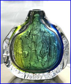 RARE SOLID GORAN WARFF KOSTA BODA Sweden Green Blue Thick Wall Art Glass Vase
