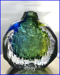 RARE SOLID GORAN WARFF KOSTA BODA Sweden Green Blue Thick Wall Art Glass Vase