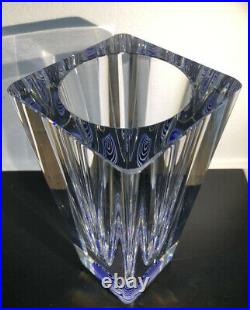 RARE Signed BERTIL VALLIEN KOSTA BODA Sweden Thick Wall Glass Vase Blue, H 8
